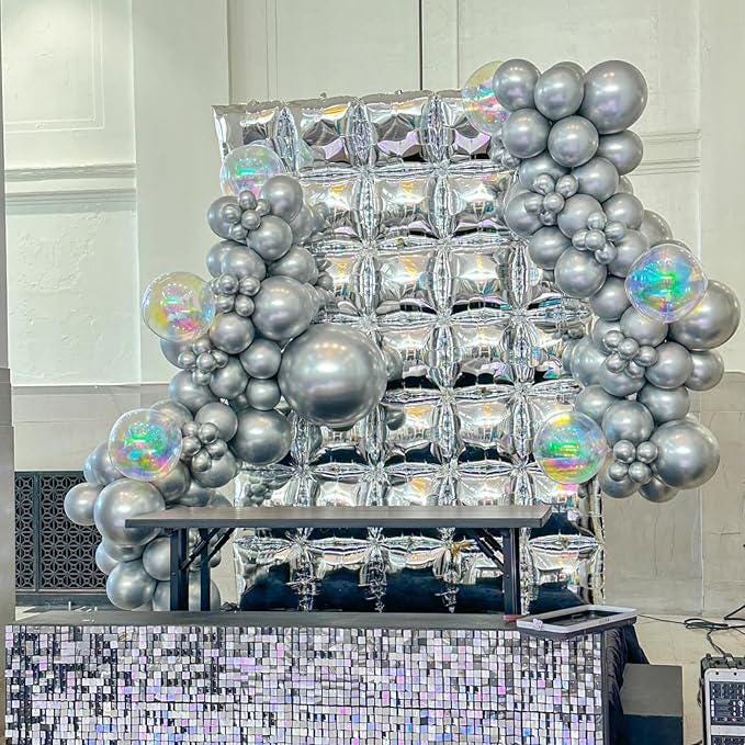 Chrome Silver Square Foil Balloon Wall Tunnel Arch Garland Kit for Party Backdrop