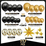 Black Gold Balloon Arch Kit 117 Pcs Metallic Confetti Balloons for Party 2026
