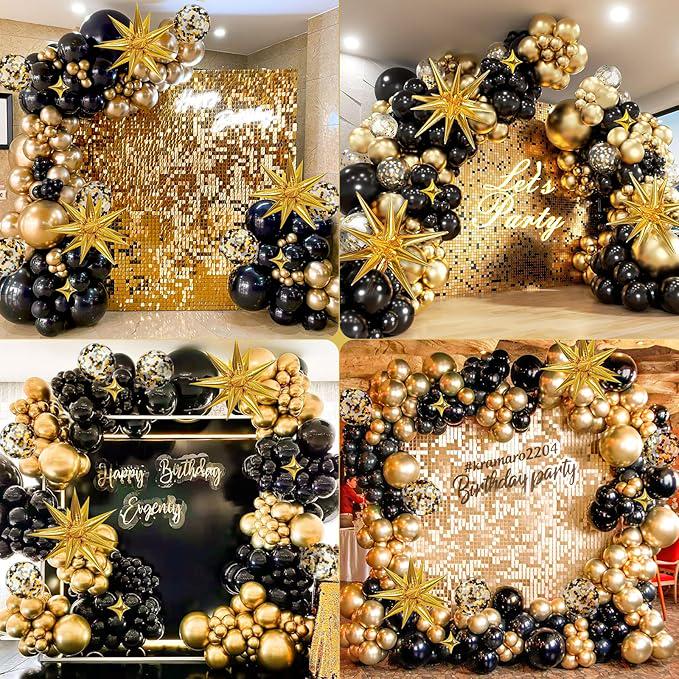 Black Gold Balloon Arch Kit 117 Pcs Metallic Confetti Balloons for Party 2026
