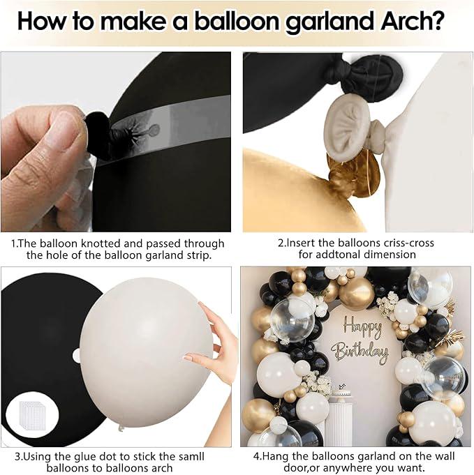 Black White Sand Balloon Arch Kit 128 Pcs Matte Chrome Gold Clear Balloons for Party