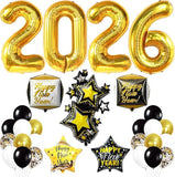 42 Pcs Giant 40 Inch 2026 Gold Balloons with Black Star Foil Party Decorations