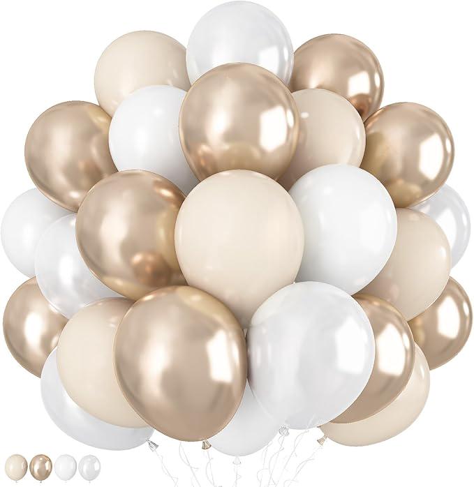Champagne Gold White Balloons 60 Pack Metallic Pearl Party Decorations