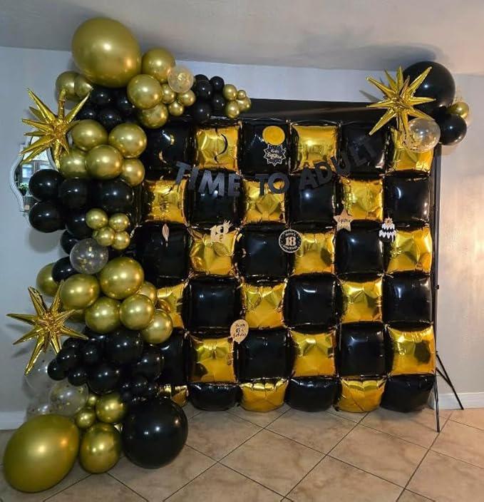 36pcs Black Gold Foil Balloons Wall with 138 Confetti Balloon Arch Kit for Party Decorations