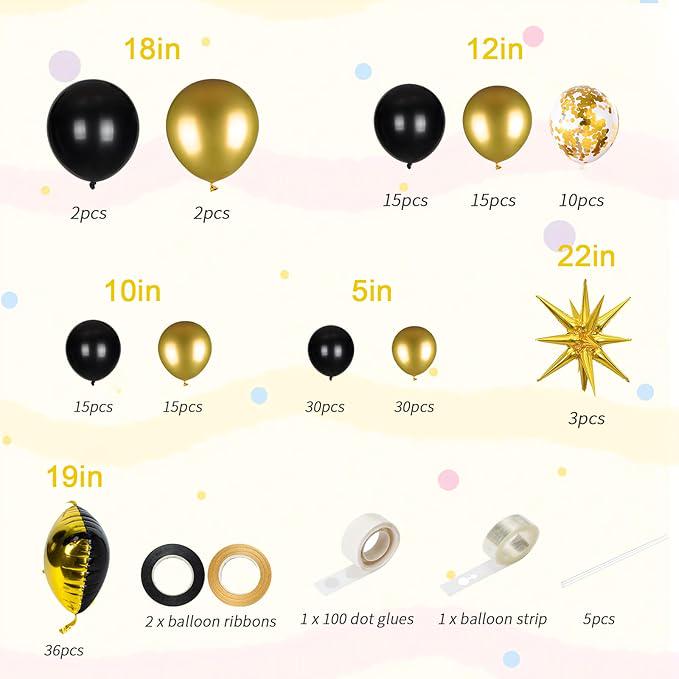 36pcs Black Gold Foil Balloons Wall with 138 Confetti Balloon Arch Kit for Party Decorations