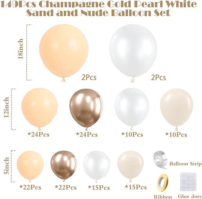 Champagne Gold Balloon Garland Kit Pearl White Nude Balloons for Birthday Wedding Party Decorations