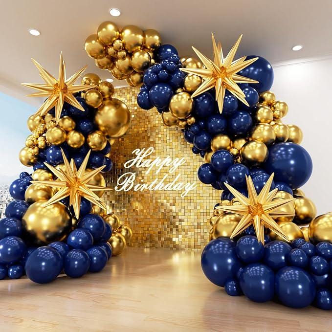 Navy Blue Balloon Arch Kit 153pcs Stars Metallic Gold Balloons for Birthday Graduation Party Decorations