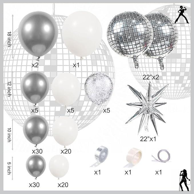 Disco Ball Balloon Arch Kit Chrome Silver White Confetti Balloons for Party Decorations