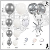 Disco Ball Balloon Arch Kit Chrome Silver White Confetti Balloons for Party Decorations
