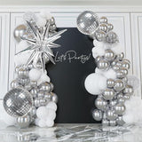 Disco Ball Balloon Arch Kit Chrome Silver White Confetti Balloons for Party Decorations