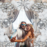 Disco Ball Balloon Arch Kit Chrome Silver White Confetti Balloons for Party Decorations