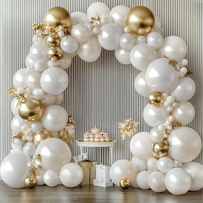 Pearl White Balloon Arch Kit 129pcs Double Stuffed Balloons for Wedding Birthday Party Decorations