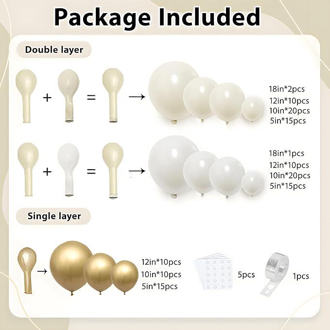 Pearl White Balloon Arch Kit 129pcs Double Stuffed Balloons for Wedding Birthday Party Decorations