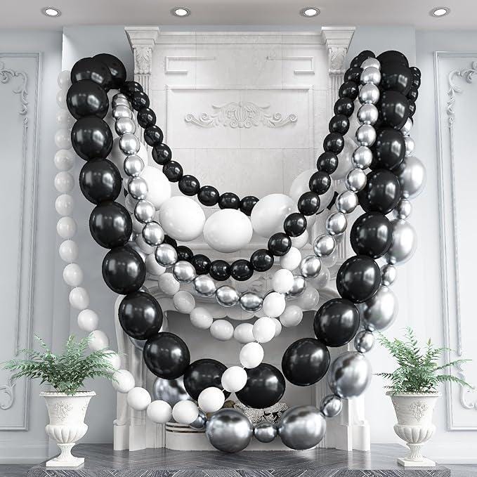 Black White Gold Linking Balloon Arch 90pcs Metallic Balloons for Birthday Wedding Party Decorations