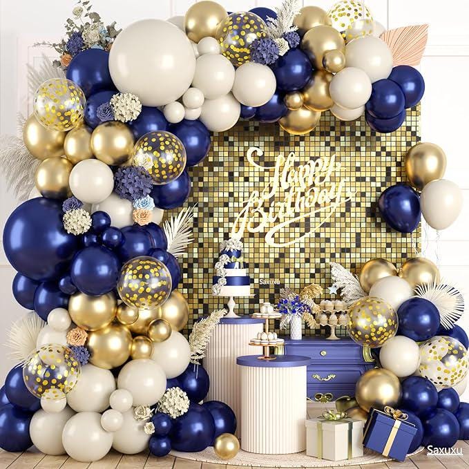 Navy Blue Gold Balloon Garland Arch Kit 120pcs Stars Confetti Balloons for Party Decorations