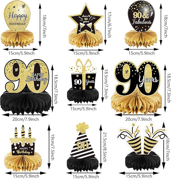 90th Birthday Table Centerpieces 9 Pieces Honeycomb Party Decorations for Adults