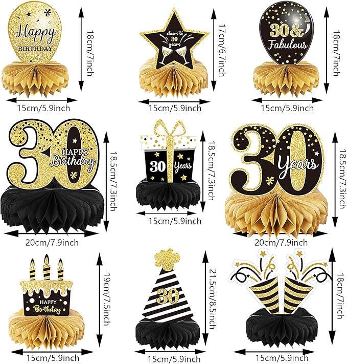 30th Birthday Table Centerpieces 9 Pieces Honeycomb Party Decorations for Adults