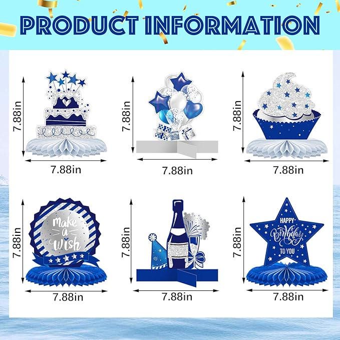 12 Pieces Blue Birthday Table Decorations Honeycomb Centerpieces Party Props