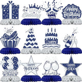 12 Pieces Blue and Silver Birthday Table Centerpieces Honeycomb Decorations