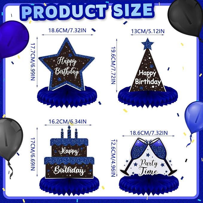8 Pieces Blue and Black Birthday Table Centerpieces Honeycomb Decorations