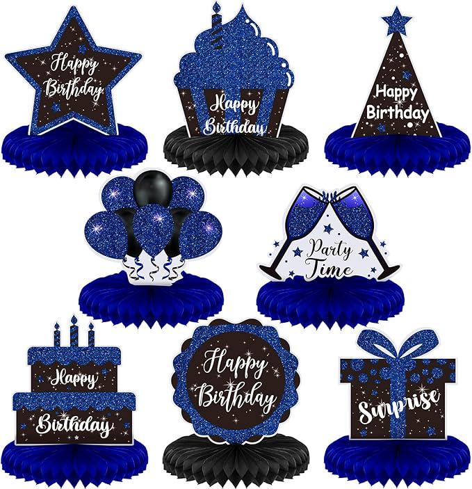 8 Pieces Blue and Black Birthday Table Centerpieces Honeycomb Decorations