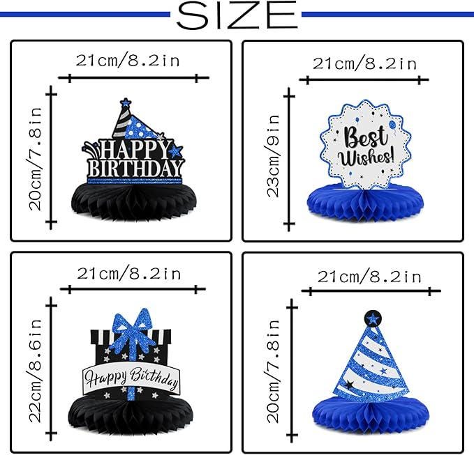 20th Birthday Blue Glitter Table Centerpieces Honeycomb Party Decorations