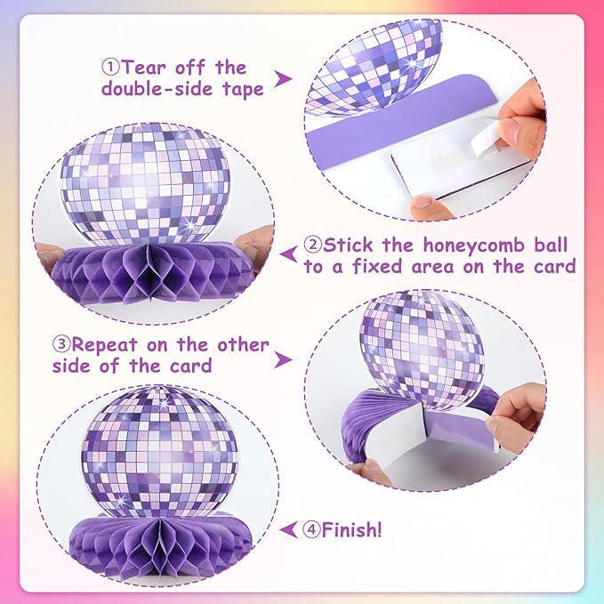 12 Pieces Disco Ball Table Centerpieces Honeycomb Party Decorations for 70s 80s Theme