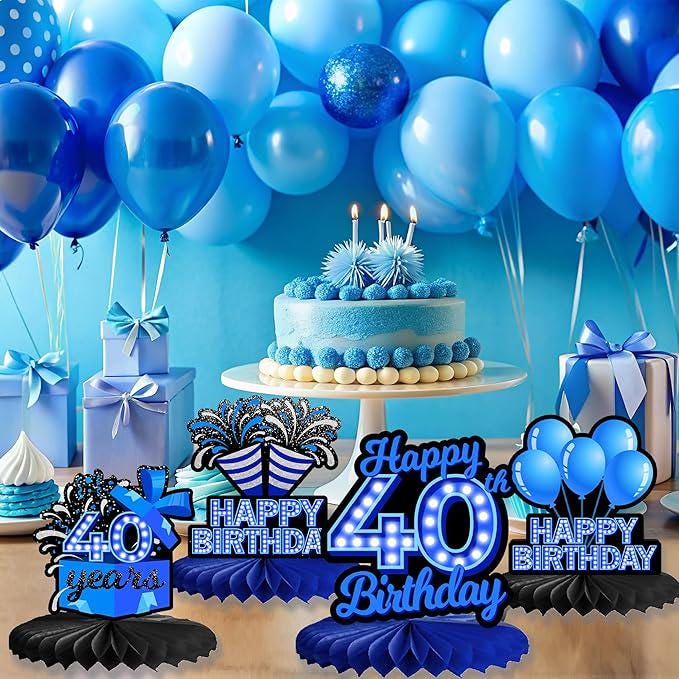 9 Pieces Blue Neon 40th Birthday Table Centerpieces Honeycomb Party Decorations