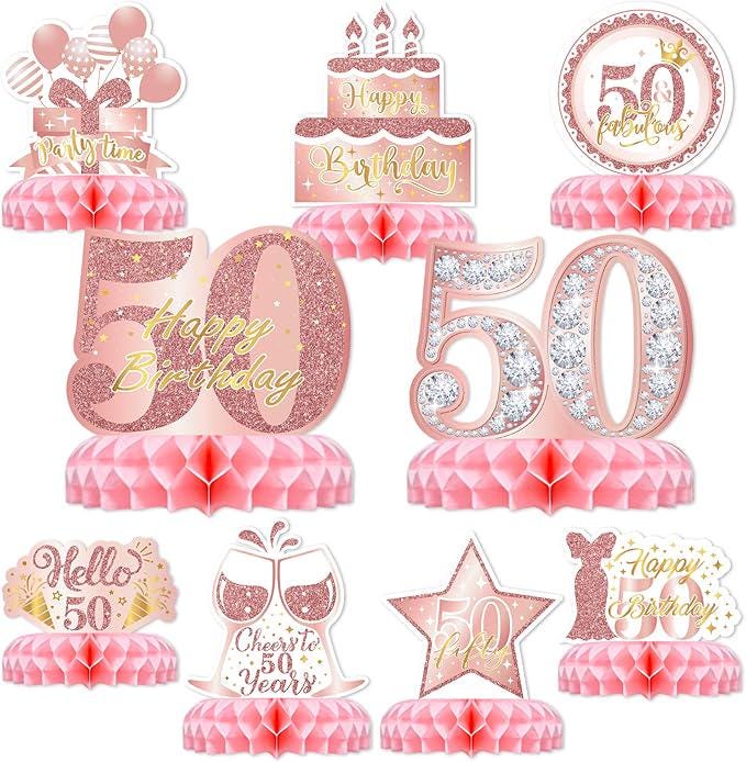 50th Birthday Pink Rose Gold Table Centerpieces 9 Pieces Honeycomb Party Decorations