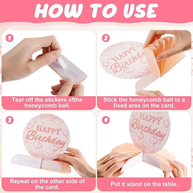 8 Pieces Pink Rose Gold Birthday Table Centerpieces Honeycomb Party Decorations