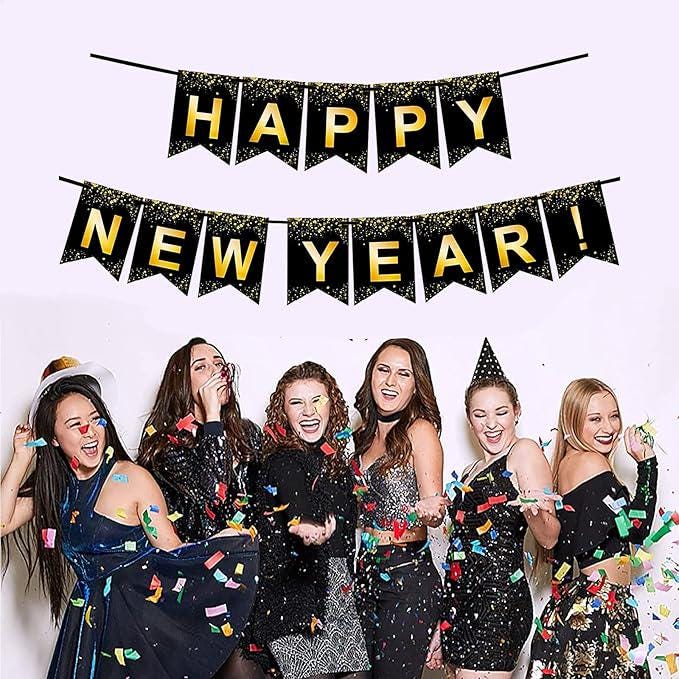 Black and Gold Starlight New Year Banner