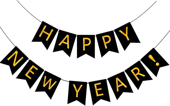 Happy New Year Banner, Gold Foil Lettering