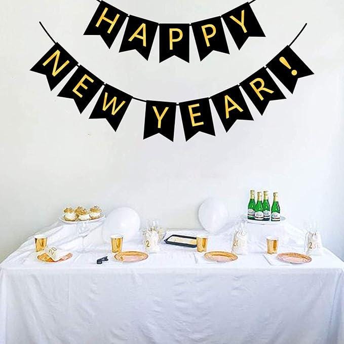 Happy New Year Banner, Gold Foil Lettering