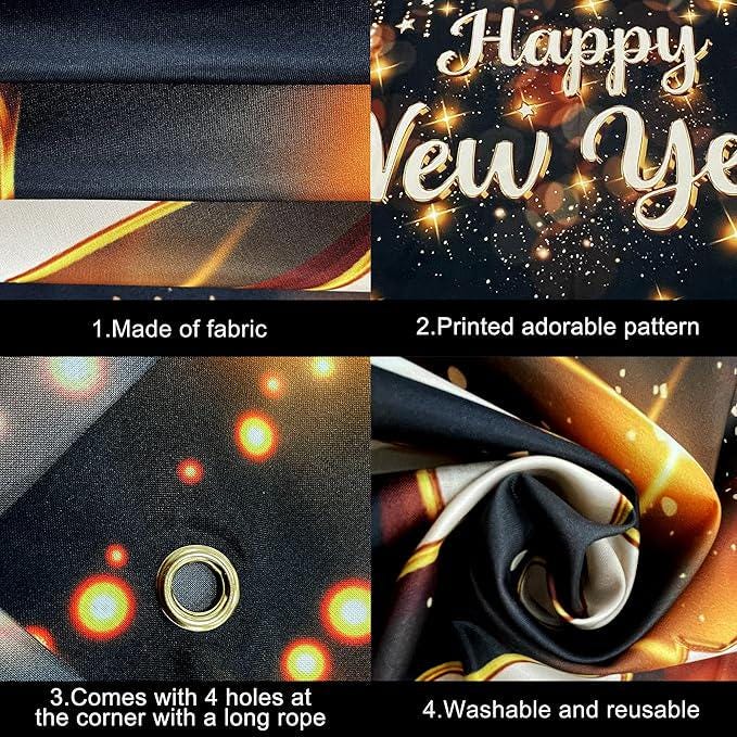 Happy New Year Banner 2026 Extra Large Backdrop for NYE Party Decorations 2026