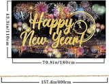 Happy New Year Fabric Backdrop with Fireworks for Photo Booth Party Decoration