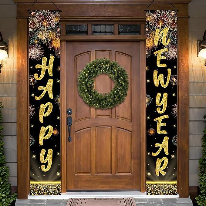 Extra Large Happy New Year Door Banner 72x12 Inch for NYE Party Decorations 2026