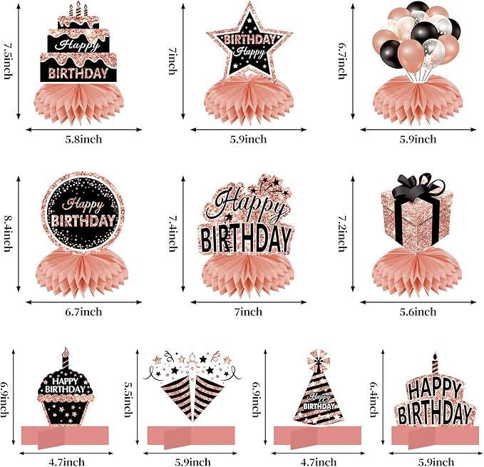Rose Gold Birthday Honeycomb Table Centerpieces for Girls and Women