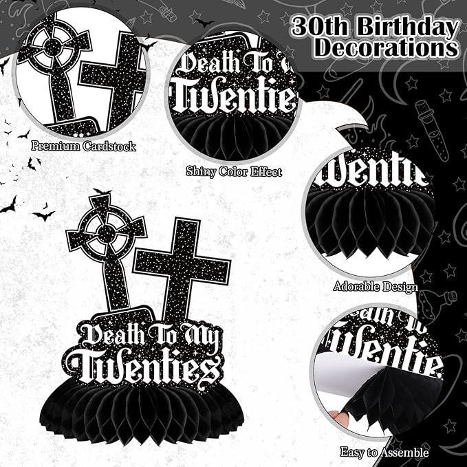RIP to My 20s Birthday Black White Honeycomb Centerpieces Table Decorations