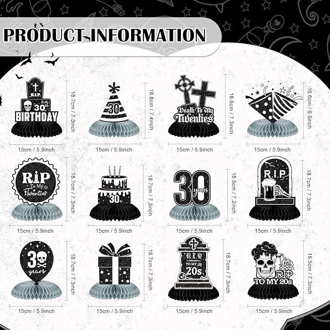 RIP to My 20s Birthday Black White Honeycomb Centerpieces Table Decorations