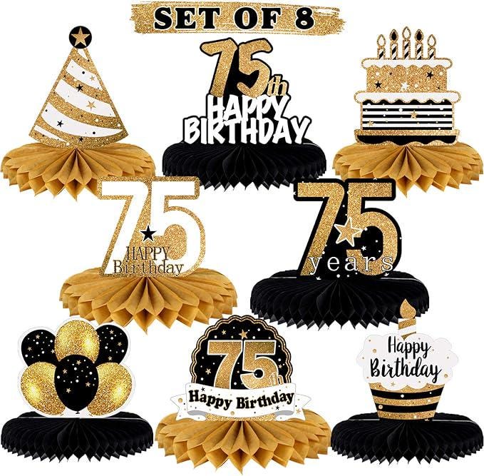 Happy 75th Birthday Honeycomb Table Centerpieces Set Party Decorations