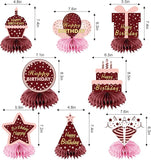 Burgundy Birthday Honeycomb Table Centerpieces Decorations for Women and Girls