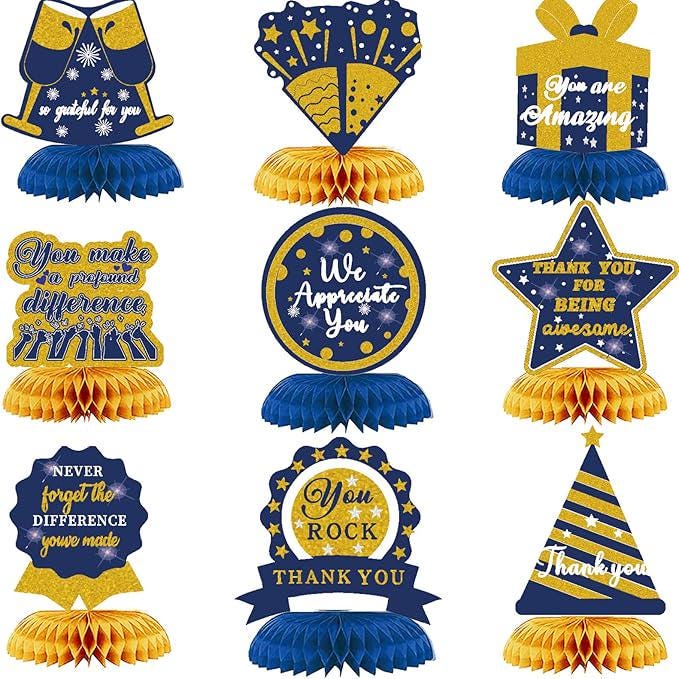 Blue Gold Honeycomb Thank You Table Centerpieces Appreciation Party Decorations