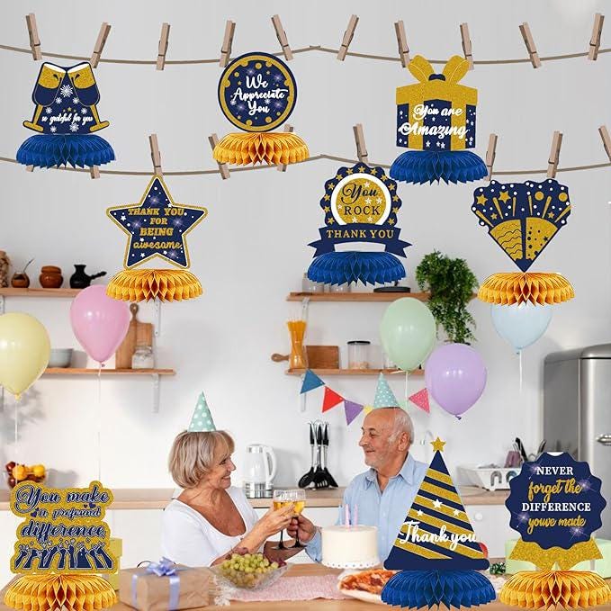 Blue Gold Honeycomb Thank You Table Centerpieces Appreciation Party Decorations