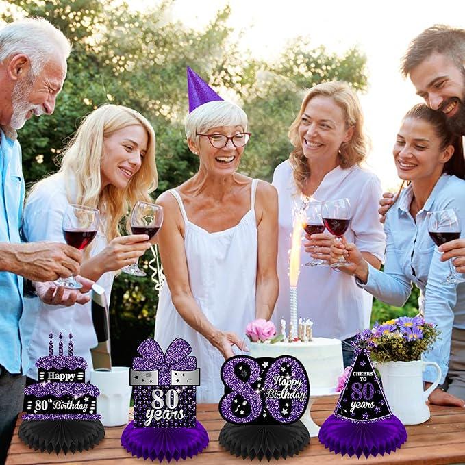 Purple Black 80th Birthday Honeycomb Table Centerpieces Decorations for All