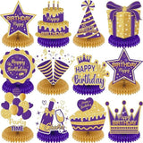 Purple Gold Birthday Honeycomb Table Centerpieces Decorations for Women and Girls
