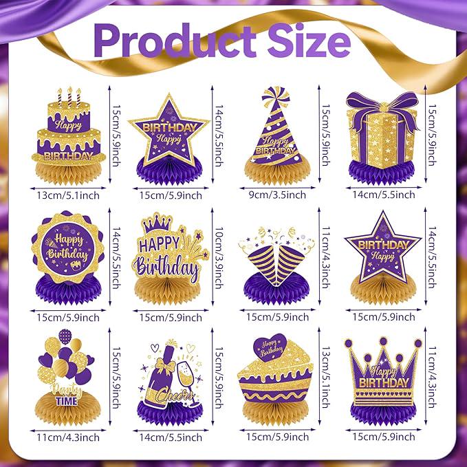 Purple Gold Birthday Honeycomb Table Centerpieces Decorations for Women and Girls