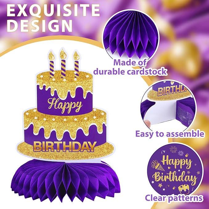 Purple Gold Birthday Honeycomb Table Centerpieces Decorations for Women and Girls