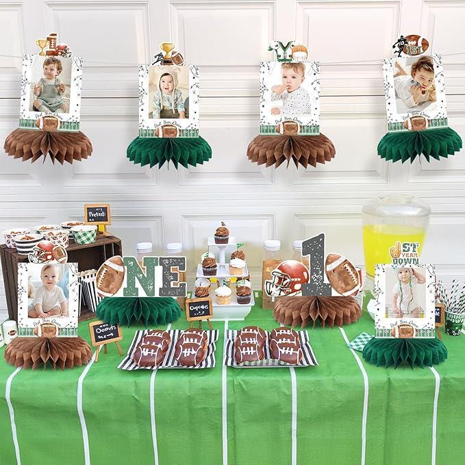 First Year Down Football Birthday Honeycomb Table Centerpieces Decorations for Boys