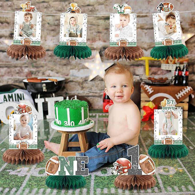 First Year Down Football Birthday Honeycomb Table Centerpieces Decorations for Boys