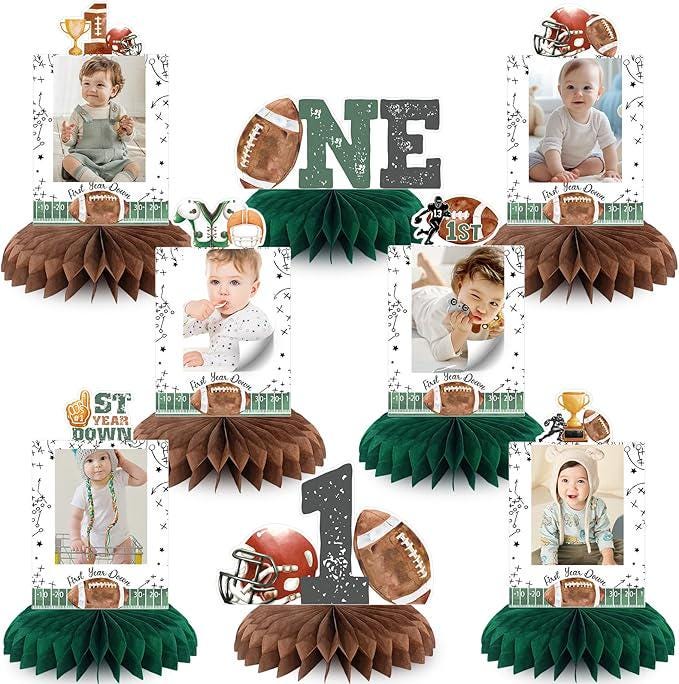First Year Down Football Birthday Honeycomb Table Centerpieces Decorations for Boys