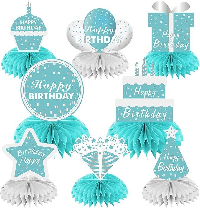 Teal Blue Birthday Honeycomb Table Centerpieces Decorations for Women and Girls